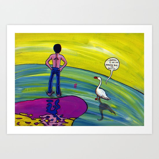 Riflettendo con la mia oca. Art Print