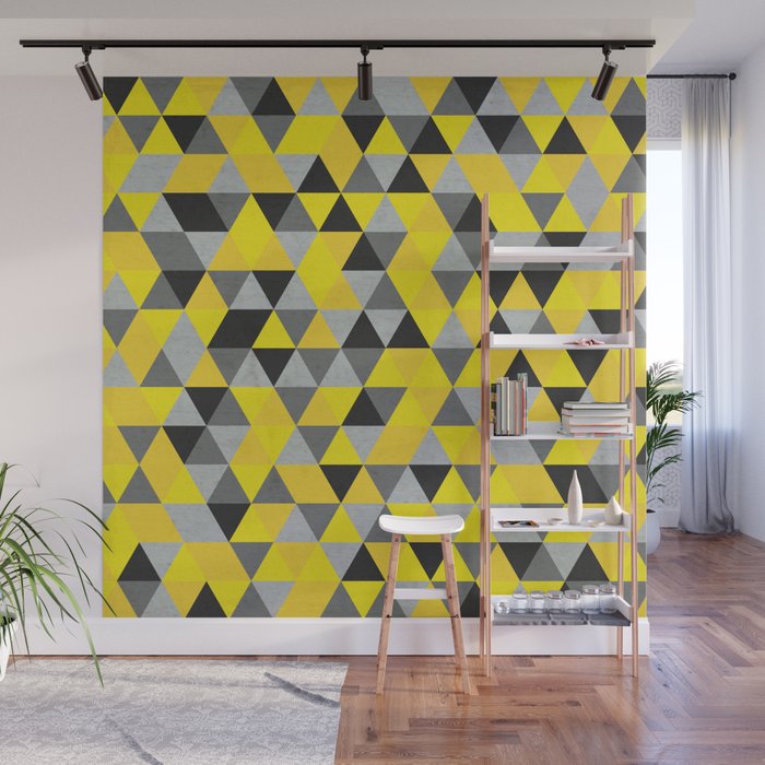 Sunny Yellow And Grey Gray Hipster Geometric Triangle Pattern Wall Mural By Pelaxy Society6 So whether you're looking for a statement piece for your lounge or bedroom, artze will be sure to have a 3 piece print for you.