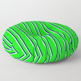 [ Thumbnail: Lime, Beige & Blue Colored Striped Pattern Floor Pillow ]