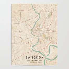 Bangkok, Thailand - Vintage Map Poster
