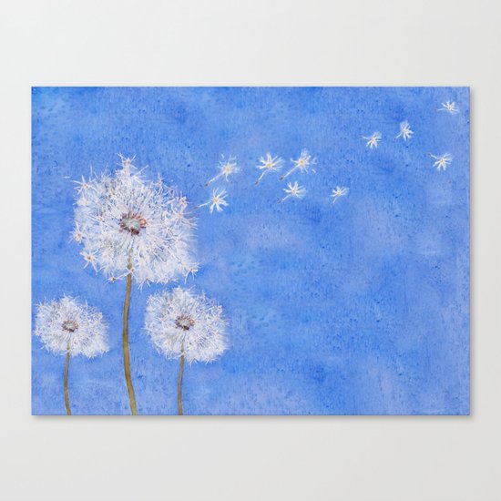 flying dandelion watercolor painting Canvas Print