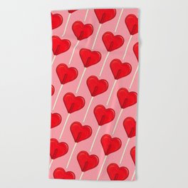 Heart Lollipop - Pink Beach Towel