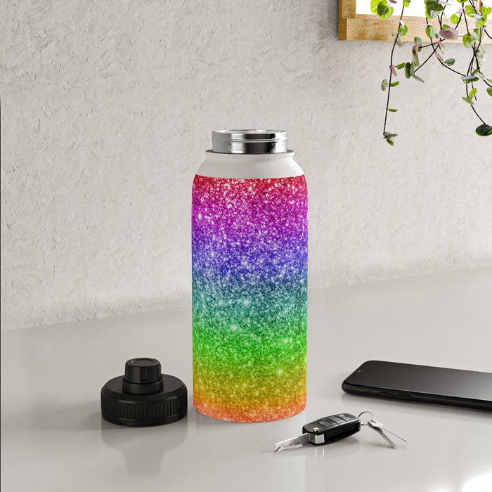 Personalized Rainbow Water Bottle, Custom Sports Bottle, Glitter