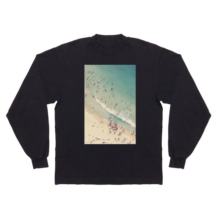 Aerial Beach - Crowded Beach - Pastel Ocean - Crashing Waves - Sea Travel photography Long Sleeve T Shirt