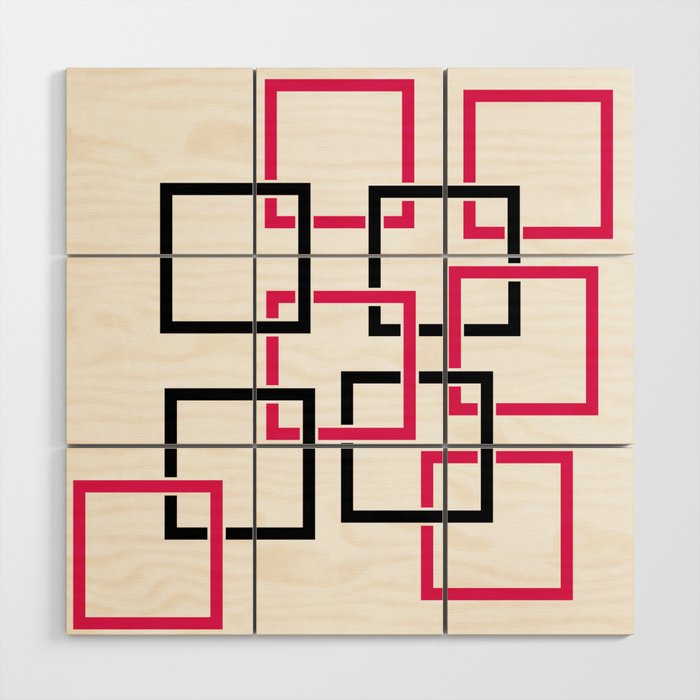 Abstract Composition With Black And Pink Squares Wood Wall Art By