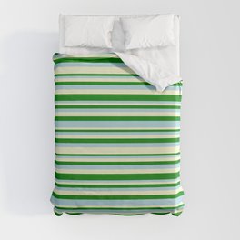 [ Thumbnail: Light Yellow, Green, and Light Blue Colored Lined/Striped Pattern Duvet Cover ]