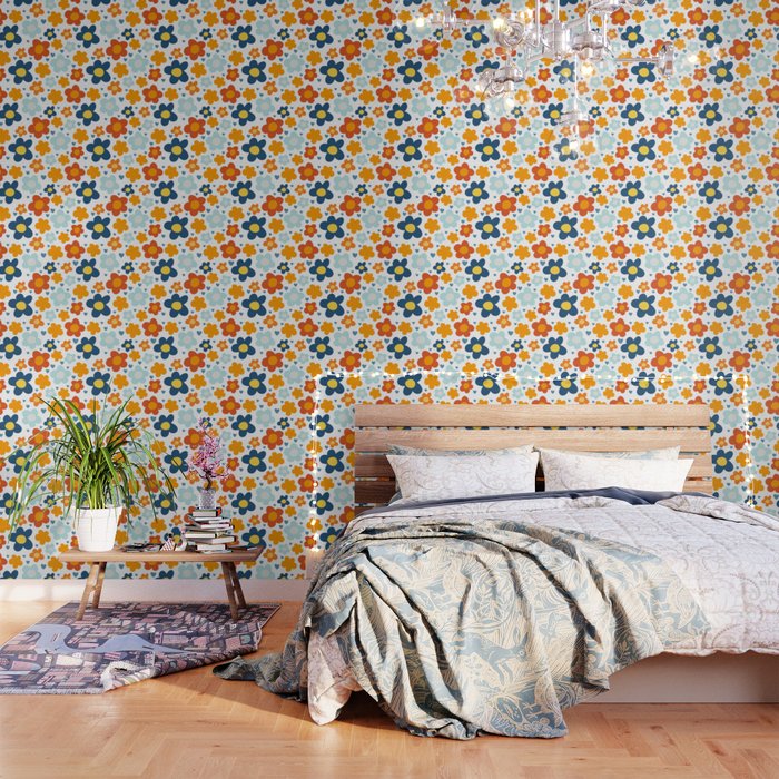 Cute Messy Flowers and Hearts In Childlike Style Wallpaper