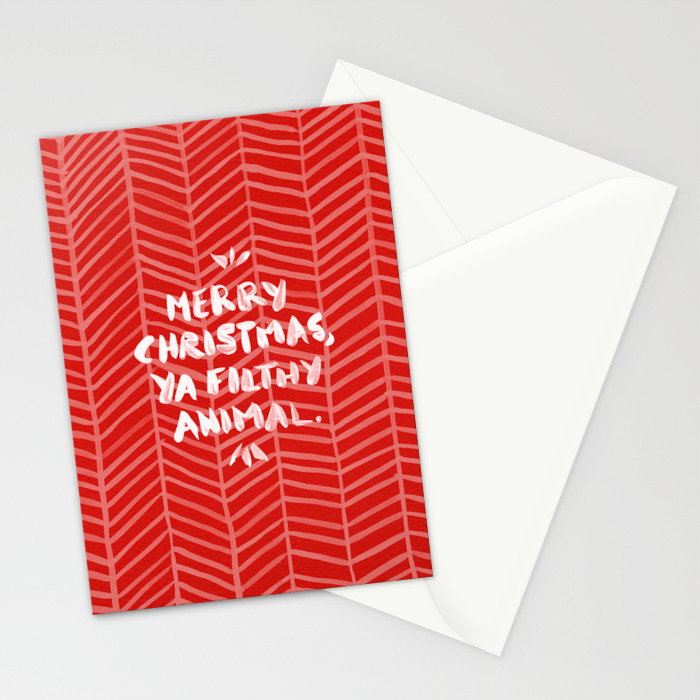 Merry Christmas Ya Filthy Animal Red Stationery Cards By Catcoq Society6