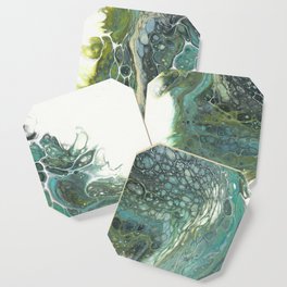 315 Coaster | Negativespace, Swamp, Fluidart, Painting, Acrylicpour, White, Abstraction, Abstractart, Green, Acrylic 