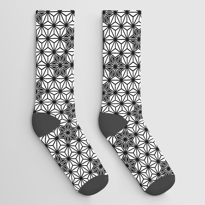 Japanese Asanoha or Star Pattern, Black and White Socks