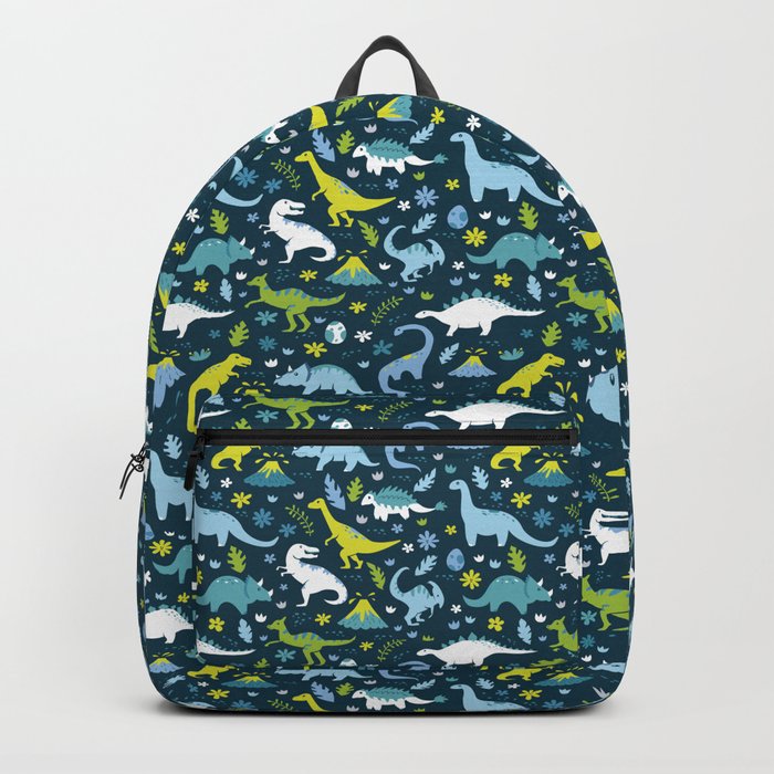 Kawaii Dinosaurs in Blue + Green Backpack