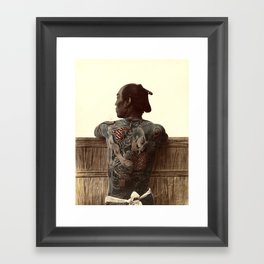 Kusakabe Kimbei - Japanese Tattoo - Original old vintage retro Photography from Japan -  Photo of Sa Framed Art Print