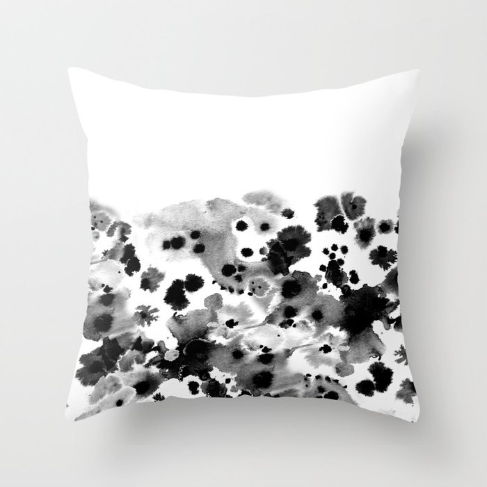 Mona - Black and White Painted Spots, painterly, abstract, monochrome cell phone case Throw Pillow