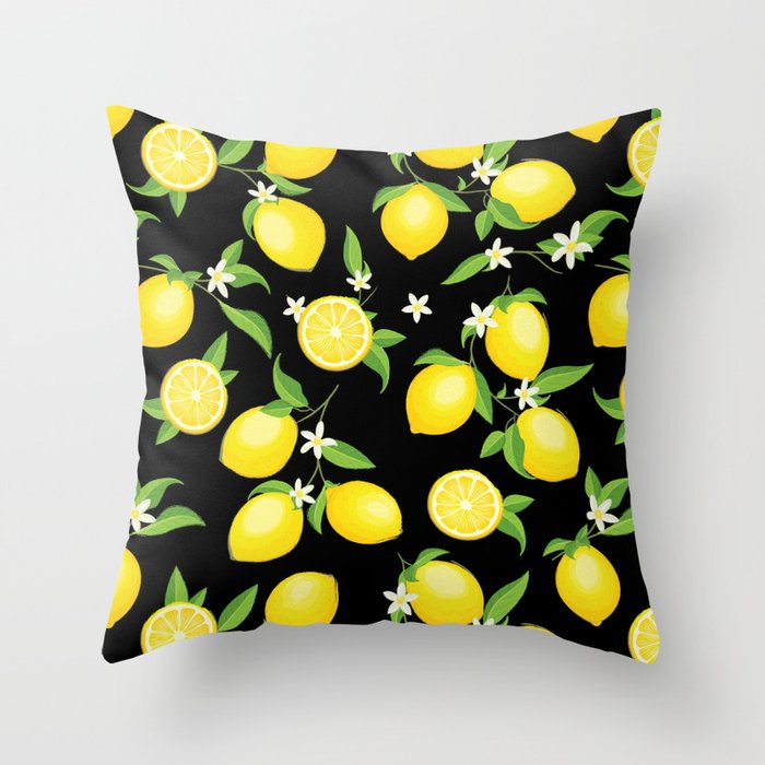 You're the Zest - Lemons on Black Throw Pillow