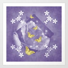 Secret Garden with Gold Butterflies in Ultraviolet Art Print
