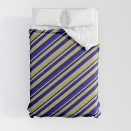 [ Thumbnail: Dark Khaki and Blue Colored Lines Pattern Comforter ]
