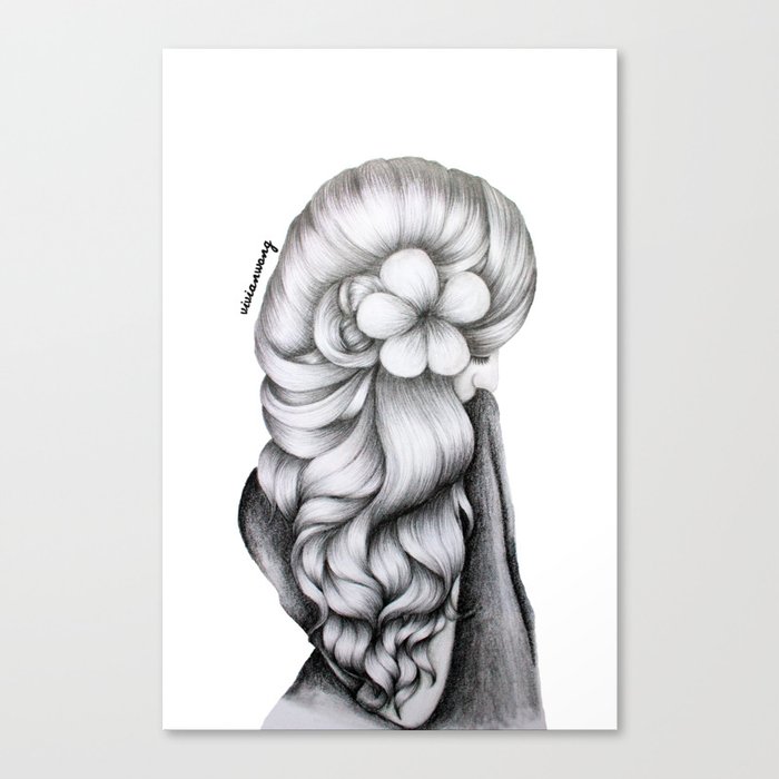 Black & White Pencil Sketch - Wavy Hair Flower Girl Canvas Print by  vivianhitsugaya | Society6