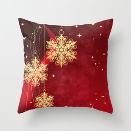Pretty Christmas Ornaments Red Gold Holiday Decor Throw Pillow
