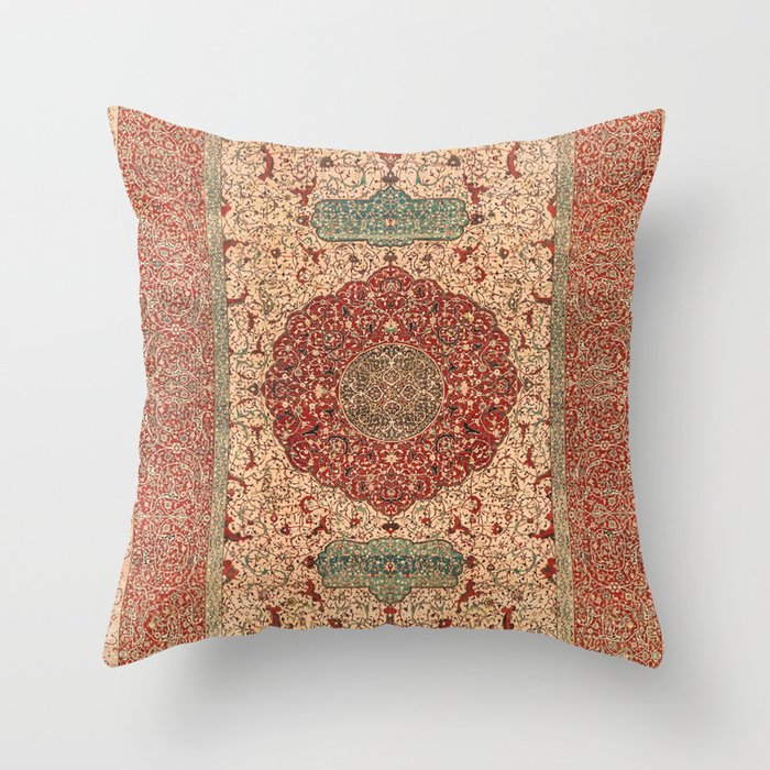 Flowery Vines II // 16th Century Contemporary Red Blue Yellow Colorful Ornate Accent Rug Pattern Throw Pillow