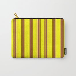 [ Thumbnail: Yellow and Sienna Colored Lined/Striped Pattern Carry-All Pouch ]