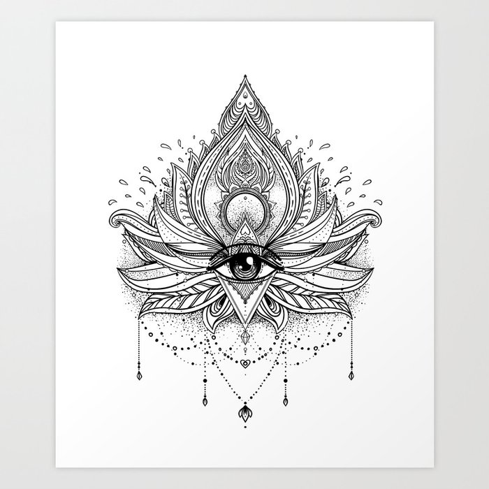 Lotus flower + All seeing eye. Art Print by Varvara Gorbash