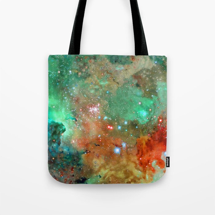 Colorful Cosmos | Teal & Dark Red Tote Bag