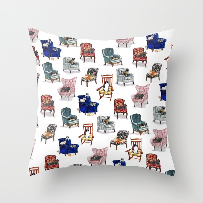 Cats in Chairs Throw Pillow