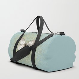 Hand-Drawn Butterfly and Golden Fairy Dust on Sage Green Blue Duffle Bag
