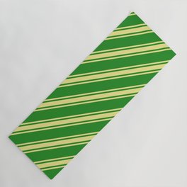 [ Thumbnail: Forest Green & Tan Colored Lines Pattern Yoga Mat ]