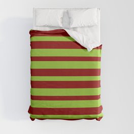 [ Thumbnail: Green and Dark Red Colored Pattern of Stripes Duvet Cover ]