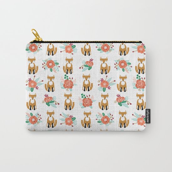 Autumn Fox florals cute bouquet foxy woodland kids baby gender neutral Carry-All Pouch