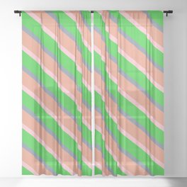 [ Thumbnail: Light Slate Gray, Dark Salmon, Pink, and Lime Green Colored Lined Pattern Sheer Curtain ]