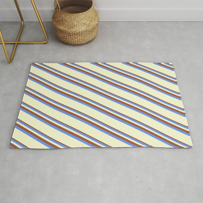 Sienna, Cornflower Blue & Light Yellow Colored Striped/Lined Pattern Rug