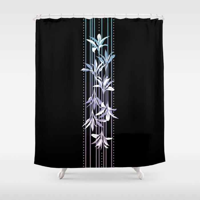 Dracena Leaves Line Art / Black Shower Curtain