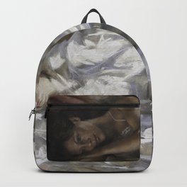 In Bed with Dreams, Hope, Luck, and a Good Book, female portrait painting by V. Redondo Backpack