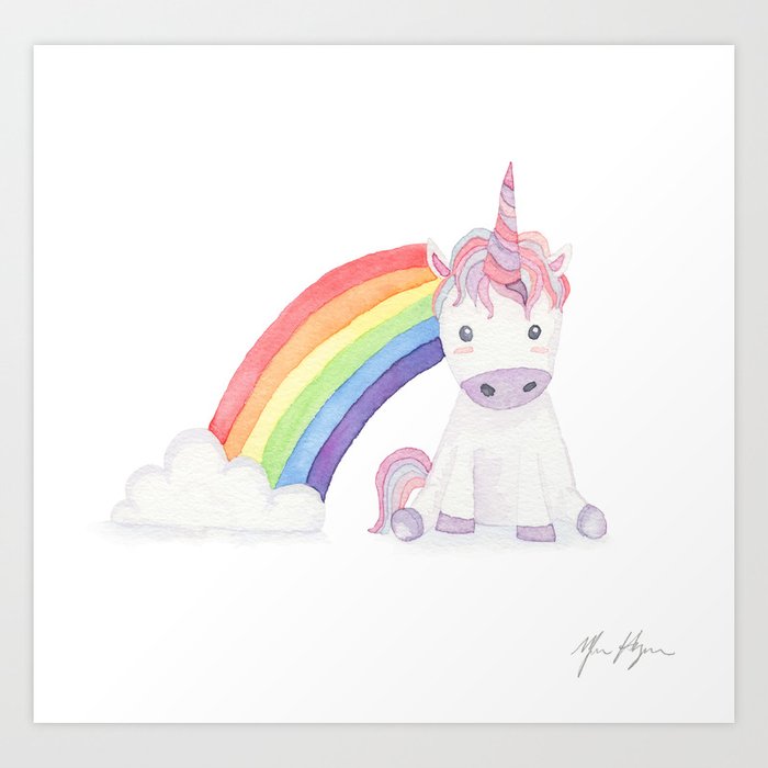 Kawaii Unicorn + Rainbow Art Print