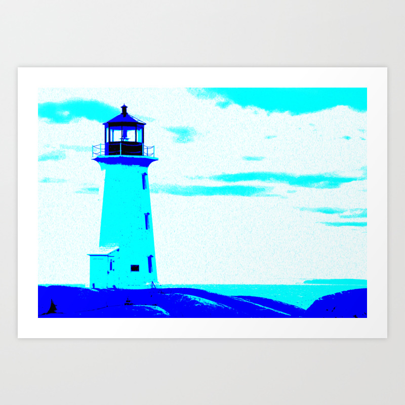 Abstract Blue Nautical Nova Scotia Canada Lighthouse Art Print By