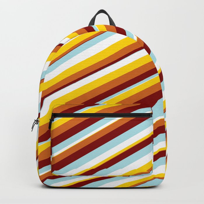 Vibrant Powder Blue, White, Yellow, Chocolate, and Maroon Colored Lines Pattern Backpack