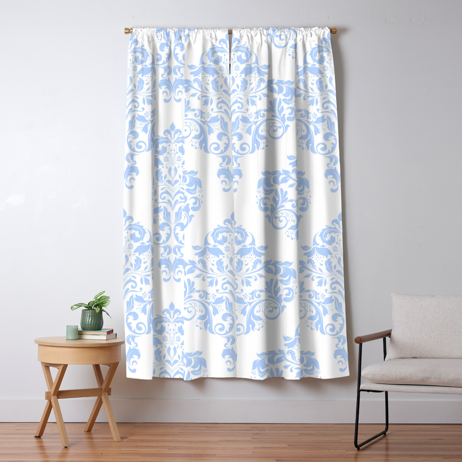 Powder Blue Vintage Damask Pattern Blackout Curtain By Gogaart