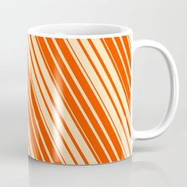 [ Thumbnail: Beige and Red Colored Striped Pattern Coffee Mug ]