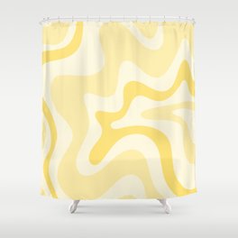 Retro Liquid Swirl Abstract Square in Soft Pale Pastel Yellow Shower Curtain