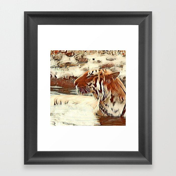 Warm Colored Animal Swimming Tiger Framed Art Print By Jamcolorsspecial