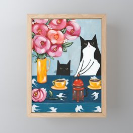 Cats and French Press Coffee Framed Mini Art Print