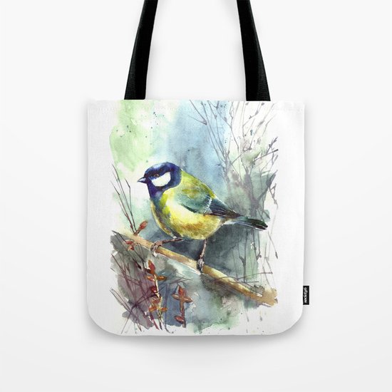 Watercolor aquarelle titmouse bird Tote Bag