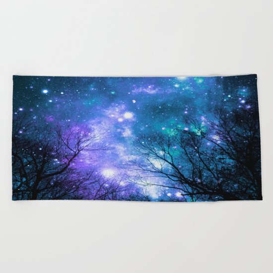 Black Trees Violet Teal Space Beach Towel