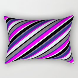 [ Thumbnail: Colorful Fuchsia, Lavender, Black, Dim Grey & Midnight Blue Colored Stripes/Lines Pattern Rectangular Pillow ]