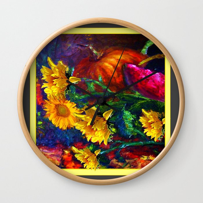 Sunflowers & fruit Fall Still Life Painting Wall Clock