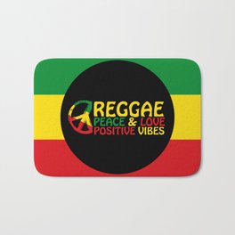 Reggae, Positive Vibes, Peace and Love, with peace symbol Bath Mat