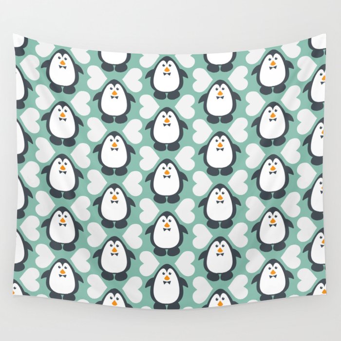 penguin love pattern 7 Wall Tapestry