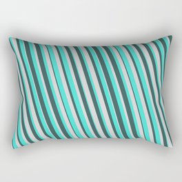 [ Thumbnail: Turquoise, Dark Slate Gray, and Light Gray Colored Pattern of Stripes Rectangular Pillow ]